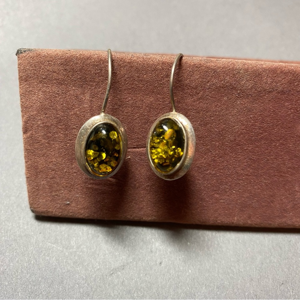 Vintage sterling silver Amber orange dangle earrings